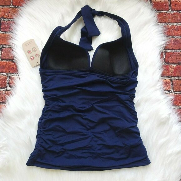 NWT Tommy Bahama Pearl Halter Tankini Swim Top Shirred Mare Navy Stretch - Picture 4 of 12